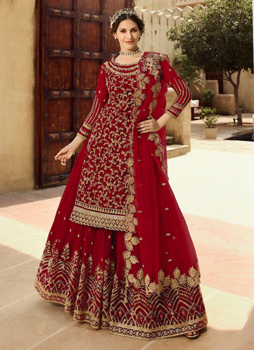 Maroon Georgette Semi Stitched Anarkali for Women