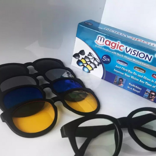 5 In 1 Magic Vision Stylish Sunglass With Quick change Magnet Lenses 5 Different Colors Both For Men and Women