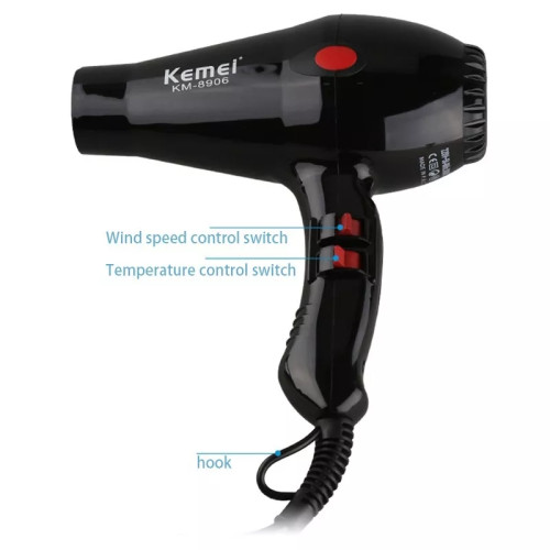 Kemei KM-8906 Professional 1900w Hair Dryer (Black)