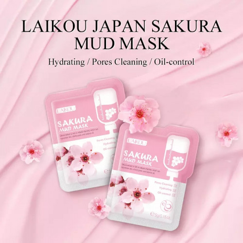 LAIKOU Japan Sakura Mud Face Mask Anti Wrinkle Night Facial Packs Skin Clean Dark Circle Moisturize Anti-Aging For Face