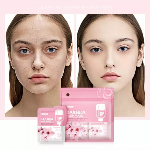 LAIKOU Japan Sakura Mud Face Mask Anti Wrinkle Night Facial Packs Skin Clean Dark Circle Moisturize Anti-Aging For Face