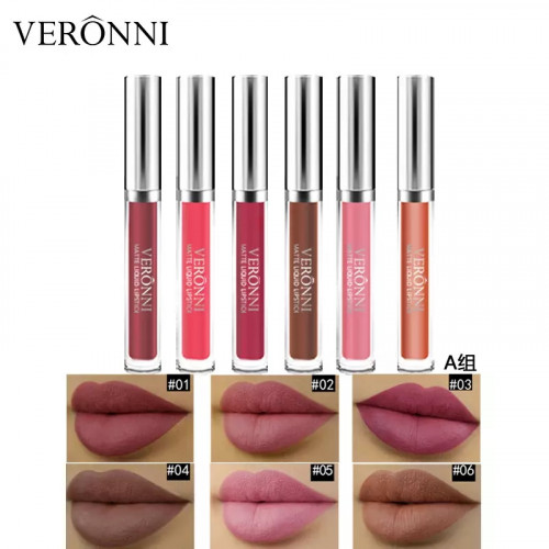 VERONNI Waterproof Matte Liquid Lipstick Set 6pcs