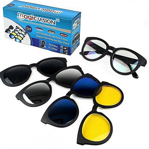 5 In 1 Magic Vision Stylish Sunglass With Quick change Magnet Lenses 5 Different Colors Both For Men and Women