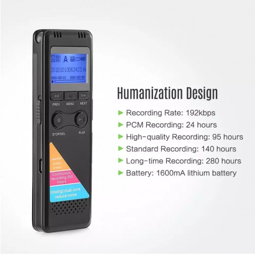 Gh700 Handheld 8gb Digital Voice Recorder Music Player With Stereo Earphones Built In Speaker - Black