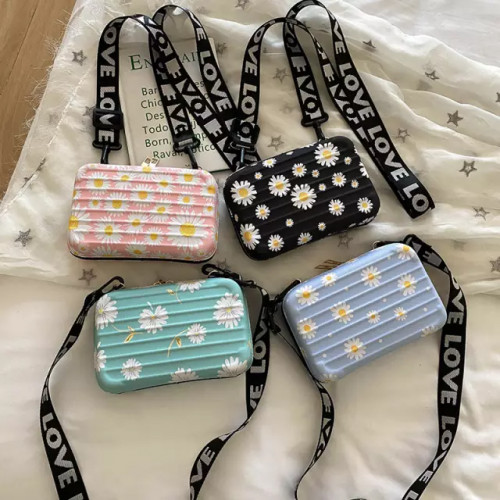 Girls Daisy Print Suitcase Shaped Crossbody Bag