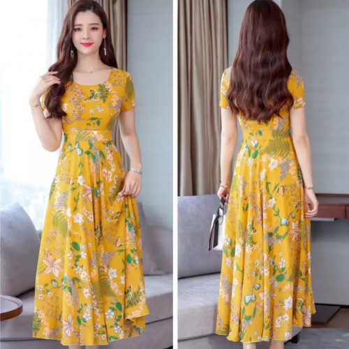 Floral long dress Women Evening Dress Short Sleeve