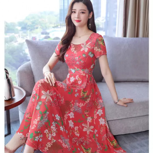 Floral long dress Women Evening Dress Short Sleeve