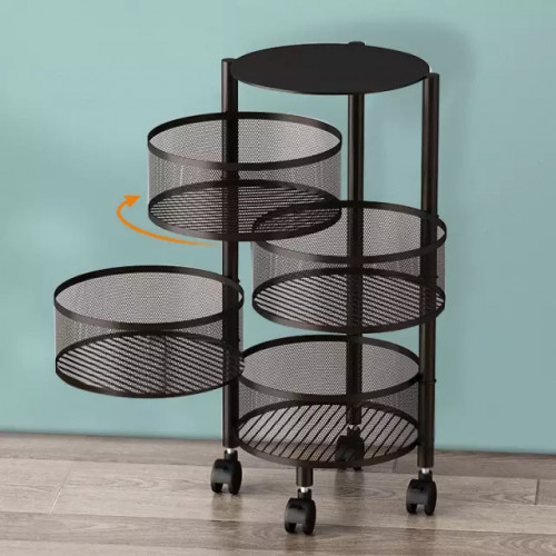 4-Layer Kitchen Floor Rack Vegetable Fruit Round Rotating Storage Wheel Cart