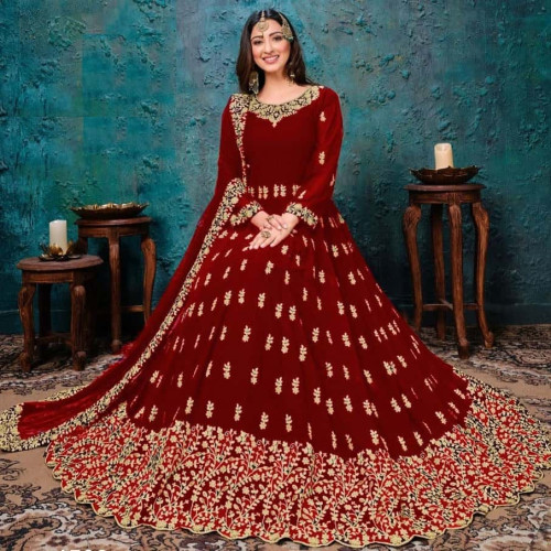 Maroon Georgette Ankle-Length Salwar Kameez