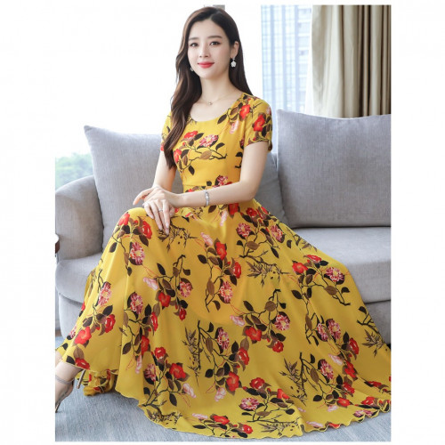 Floral long dress Women Evening Dress Short Sleeve