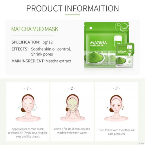 LAIKOU 12 Pcs Matcha Mud Mask Deep Cleansing Moisturizing Anti-aging Reduce Redness Face Mask