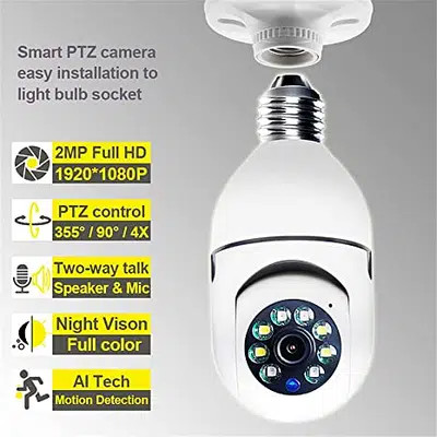 Waterproof Mini PTZ Full HD Wifi IP Camera With Bulb E27 Socket