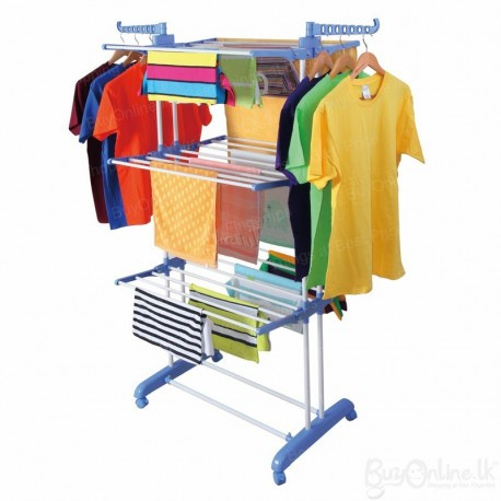 3 Tier Foldable Drying Rack Cloth Laundry Hanger - Silver And Blue
