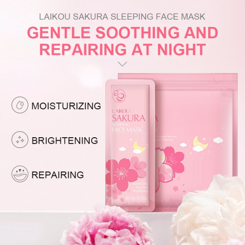  1packet-(15piece) LAIKOU Sakura Sleeping Mask No-Wash Sakura Essence Face Masks Skin Care for Soothing Repair Night 3g