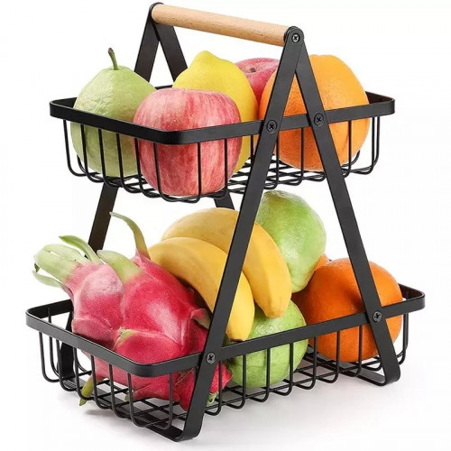 2-Tier Countertop Fruit Basket Storage, Kitchen Spice Rack Fruit Basket,
