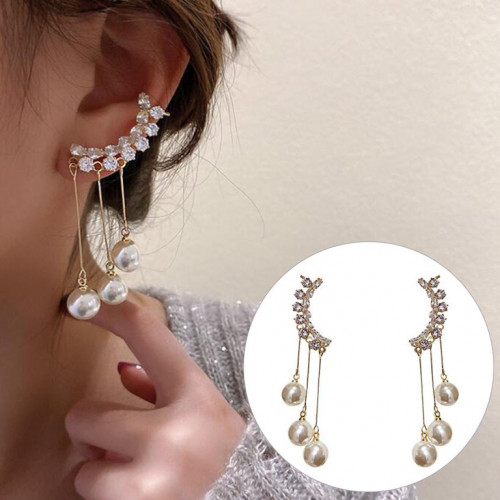 1 Pair Ear Jacket Elegant Luxury Alloy Sparkling Rhinestone Faux Pearl Earrings for Women