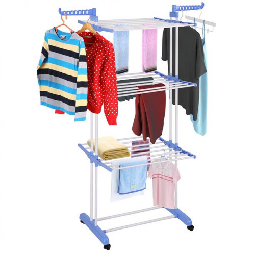 3 Tier Foldable Drying Rack Cloth Laundry Hanger - Silver And Blue