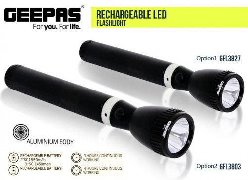Geepas 3827 Rechargeable Flashlight Torch Light 1800 Meters
