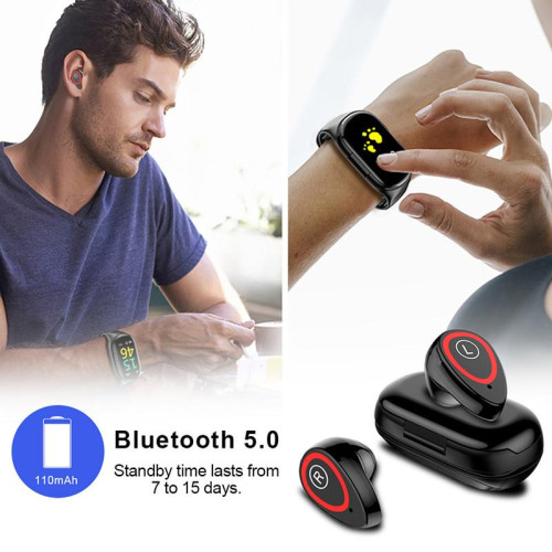 2 In 1 Lemfo M1 Wireless Bluetooth Earphone Sport Watch Wristband