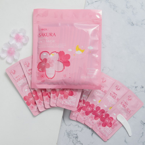  1packet-(15piece) LAIKOU Sakura Sleeping Mask No-Wash Sakura Essence Face Masks Skin Care for Soothing Repair Night 3g