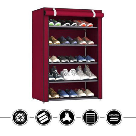 5 Tier Shoe Rack Cabinet With Cover Shoe Shelf Organizer Stainless Steel Closet