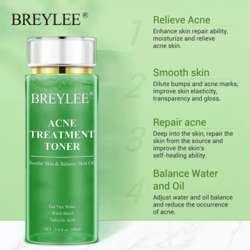 BREYLEE Acne Treatment Facial Toner, Pore Minimizer Face Toner With Tea Tree Extract, Witch hazel, For Clearing Acne, Breakouts,