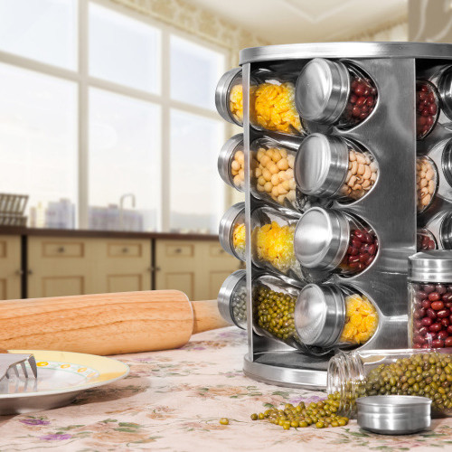 Stainless Steel Revolving Spice Rack Organizer (16pcs. Jar Set)