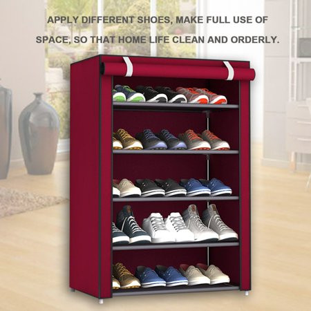 5 Tier Shoe Rack Cabinet With Cover Shoe Shelf Organizer Stainless Steel Closet