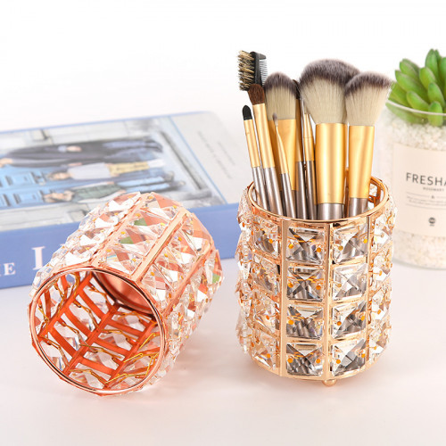 Makeup Brush Holder Organizer Golden Crystal Bling Personalized Gold Comb Brushes Pen Pencil Storage Cup Container