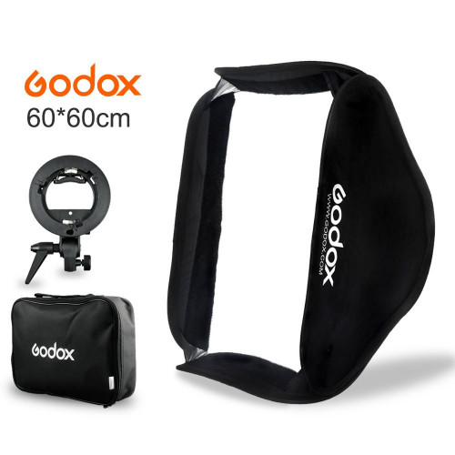Godox Portable Softbox 60x60 Cm Kit + S-Type Bracket Bowens Mount Holder For DSLR Camera Photography Studio Flash Soft Box