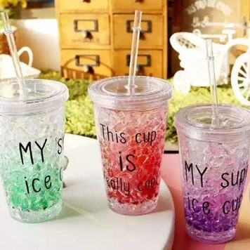 Cooling Plastic Color Changing Slider Broken Double Wall Insulated Plastic Water Pots Ice Straw Cup For Fruit Juice