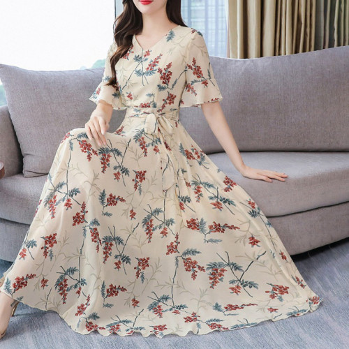 Summer Women Chiffon Dress Long Elegant Print Floral Party Dresses