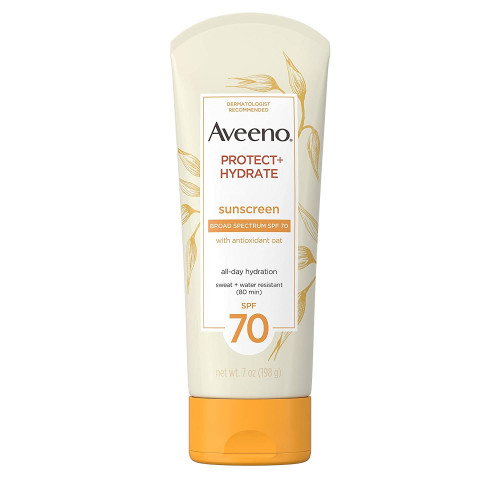 Aveeno Protect + Hydrate Moisturizing Daily Sunscreen Lotion with Broad Spectrum SPF 70 & Antioxidant Oat, Oil-Free, Lightweight, Sweat- & Water-Resistant Sun Protection, SPF 70, 7 oz