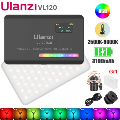 Ulanzi VIJIM VL120 RGB Video Light LED Camera Light Full Color 3100mAh Dimmable 2500K-9000K Bi-Color Panel Light Studio Lamp