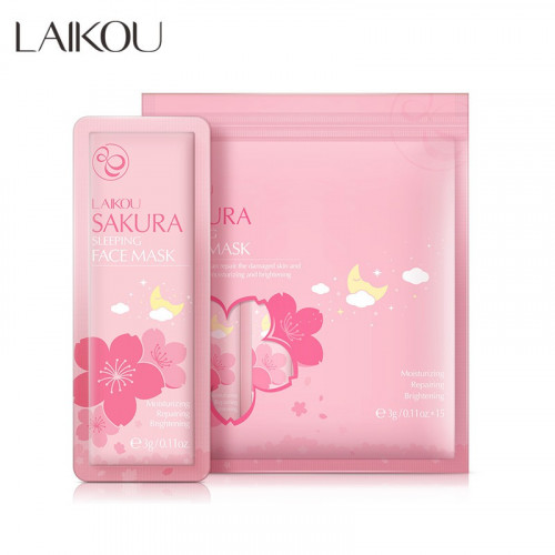  1packet-(15piece) LAIKOU Sakura Sleeping Mask No-Wash Sakura Essence Face Masks Skin Care for Soothing Repair Night 3g