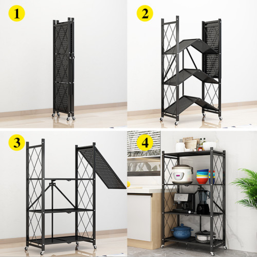 4 Tier Foldable Kitchen Rack With Wheels