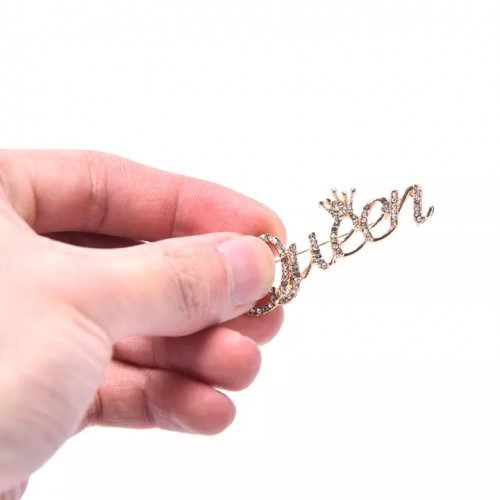 Littlegroot Fashion Women Rhinestone Queen Letter Crown Shape Decor Brooch Pin Jewelry