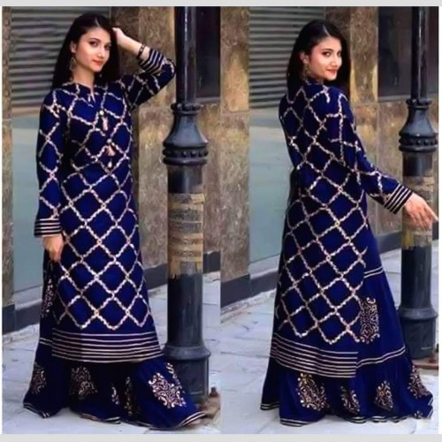 Unstitched Silk Printed Salwar Kameez (Two pieces) For Women 