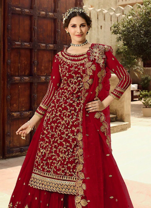 Maroon Georgette Semi Stitched Anarkali for Women