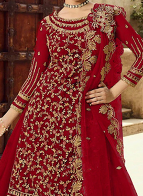 Maroon Georgette Semi Stitched Anarkali for Women