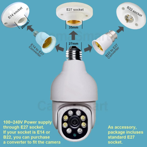 Waterproof Mini PTZ Full HD Wifi IP Camera With Bulb E27 Socket