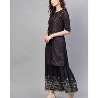 Indo Era Foil Printed Straight Kurta With Sharara Set