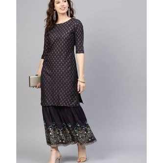 Indo Era Foil Printed Straight Kurta With Sharara Set