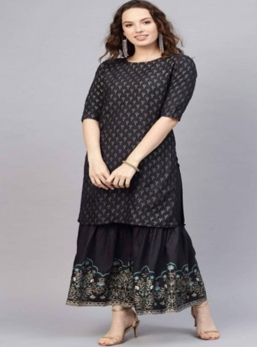 Indo Era Foil Printed Straight Kurta With Sharara Set