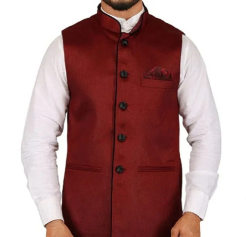 Dark Red Solid Nehru Jacket