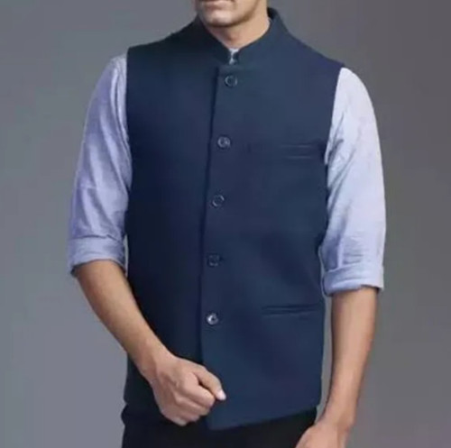 Navy Blue Solid Nehru Jacket