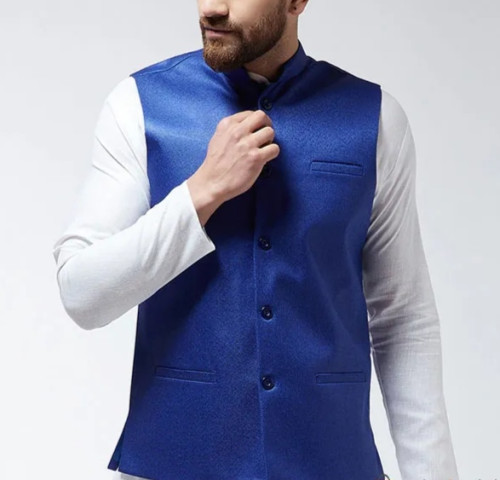 Blue Solid Nehru Jacket