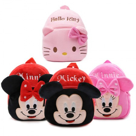 Red And Black Minnie Mickey Plush Velvet Kids Soft Toy Bag, 1-6 Years
