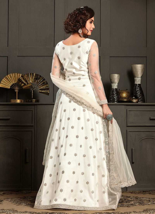 Off White Heavy Embroidered Jacket Style Anarkali Suit