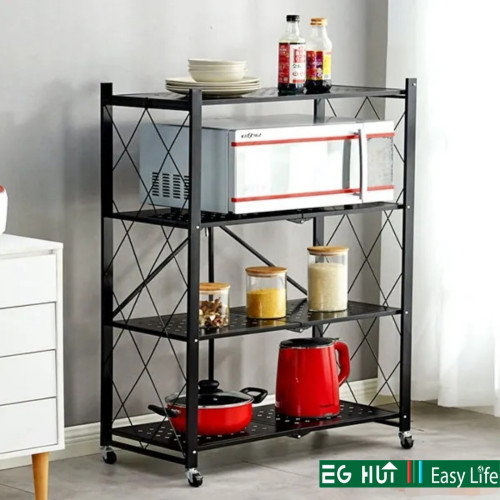 4 Tier Foldable Kitchen Rack With Wheels